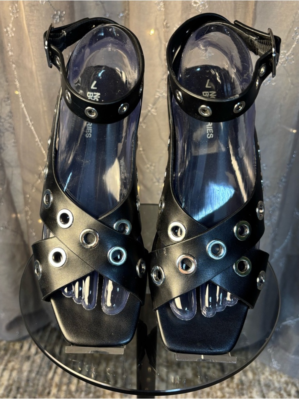 NOBO Black Grommet Ankle-Strap Sandals
